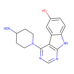 NC1CCN(c2ncnc3[nH]c4ccc(O)cc4c23)CC1 ZINC000653621403