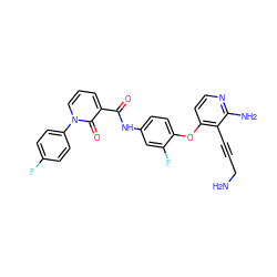 NCC#Cc1c(Oc2ccc(NC(=O)c3cccn(-c4ccc(F)cc4)c3=O)cc2F)ccnc1N ZINC000040862797