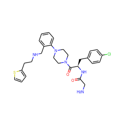 NCC(=O)N[C@H](Cc1ccc(Cl)cc1)C(=O)N1CCN(c2ccccc2CNCCc2cccs2)CC1 ZINC000028393164