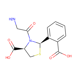 NCC(=O)N1[C@H](C(=O)O)CS[C@@H]1c1ccccc1C(=O)O ZINC000071296346