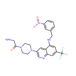 NCC(=O)N1CCN(c2cnc3cc(C(F)(F)F)cc(NCc4cccc([N+](=O)[O-])c4)c3c2)CC1 ZINC000169322633