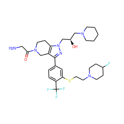 NCC(=O)N1CCc2c(c(-c3ccc(C(F)(F)F)c(SCCN4CCC(F)CC4)c3)nn2C[C@H](O)CN2CCCCC2)C1 ZINC000049793549