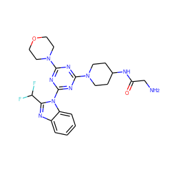 NCC(=O)NC1CCN(c2nc(N3CCOCC3)nc(-n3c(C(F)F)nc4ccccc43)n2)CC1 ZINC001772636672