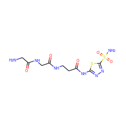 NCC(=O)NCC(=O)NCCC(=O)Nc1nnc(S(N)(=O)=O)s1 ZINC000013800652