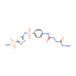 NCC(=O)NCC(=O)Nc1ccc(S(=O)(=O)Nc2nnc(S(N)(=O)=O)s2)cc1 ZINC000013800654