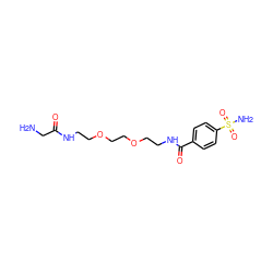 NCC(=O)NCCOCCOCCNC(=O)c1ccc(S(N)(=O)=O)cc1 ZINC000003871520