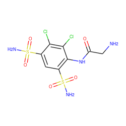 NCC(=O)Nc1c(S(N)(=O)=O)cc(S(N)(=O)=O)c(Cl)c1Cl ZINC000013800446