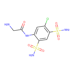 NCC(=O)Nc1cc(Cl)c(S(N)(=O)=O)cc1S(N)(=O)=O ZINC000013800448