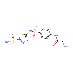 NCC(=O)Nc1ccc(S(=O)(=O)Nc2nnc(S(N)(=O)=O)s2)cc1 ZINC000013800456