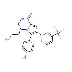 NCC[C@@H]1CNC(=O)c2cc(-c3cccc(C(F)(F)F)c3)c(-c3ccc(O)cc3)n21 ZINC000223452735