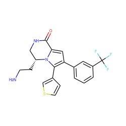 NCC[C@@H]1CNC(=O)c2cc(-c3cccc(C(F)(F)F)c3)c(-c3ccsc3)n21 ZINC000207260080