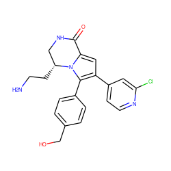 NCC[C@@H]1CNC(=O)c2cc(-c3ccnc(Cl)c3)c(-c3ccc(CO)cc3)n21 ZINC000207260187