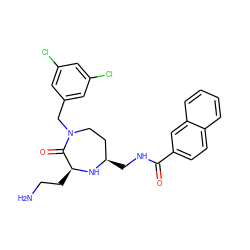 NCC[C@@H]1N[C@H](CNC(=O)c2ccc3ccccc3c2)CCN(Cc2cc(Cl)cc(Cl)c2)C1=O ZINC000118682745