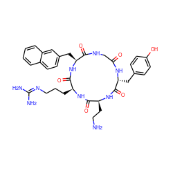 NCC[C@@H]1NC(=O)[C@@H](Cc2ccc(O)cc2)NC(=O)CNC(=O)[C@H](Cc2ccc3ccccc3c2)NC(=O)[C@H](CCCN=C(N)N)NC1=O ZINC000028476206