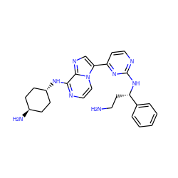 NCC[C@H](Nc1nccc(-c2cnc3c(N[C@H]4CC[C@H](N)CC4)nccn23)n1)c1ccccc1 ZINC000261083092