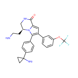 NCC[C@H]1CNC(=O)c2cc(-c3cccc(OC(F)(F)F)c3)c(-c3ccc(C4(N)CC4)cc3)n21 ZINC000207240052