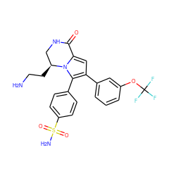 NCC[C@H]1CNC(=O)c2cc(-c3cccc(OC(F)(F)F)c3)c(-c3ccc(S(N)(=O)=O)cc3)n21 ZINC000207234528