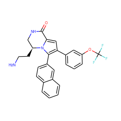 NCC[C@H]1CNC(=O)c2cc(-c3cccc(OC(F)(F)F)c3)c(-c3ccc4ccccc4c3)n21 ZINC000207229435