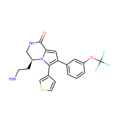 NCC[C@H]1CNC(=O)c2cc(-c3cccc(OC(F)(F)F)c3)c(-c3ccsc3)n21 ZINC000143149416