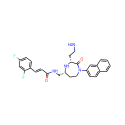 NCC[C@H]1N[C@@H](CNC(=O)/C=C/c2ccc(F)cc2F)CCN(c2ccc3ccccc3c2)C1=O ZINC001772590125