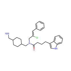 NCC1CCC(CN(C/C(Cl)=C/c2ccccc2)C(=O)CCCc2c[nH]c3ccccc23)CC1 ZINC000028826287