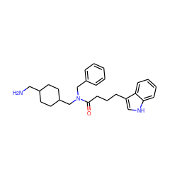 NCC1CCC(CN(Cc2ccccc2)C(=O)CCCc2c[nH]c3ccccc23)CC1 ZINC000028826288