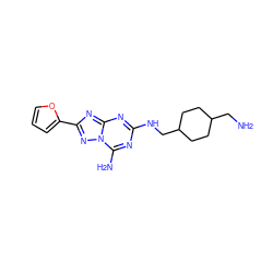 NCC1CCC(CNc2nc(N)n3nc(-c4ccco4)nc3n2)CC1 ZINC000073259093