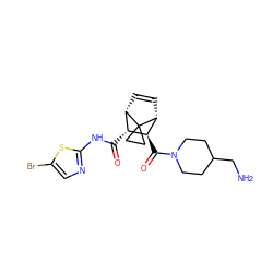 NCC1CCN(C(=O)[C@H]2[C@H](C(=O)Nc3ncc(Br)s3)[C@@H]3C=C[C@H]2C32CC2)CC1 ZINC000168415911