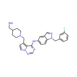 NCC1CCN(Cc2ccn3ncnc(Nc4ccc5c(cnn5Cc5cccc(F)c5)c4)c23)CC1 ZINC000028903034