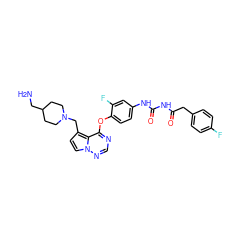 NCC1CCN(Cc2ccn3ncnc(Oc4ccc(NC(=O)NC(=O)Cc5ccc(F)cc5)cc4F)c23)CC1 ZINC000029040637