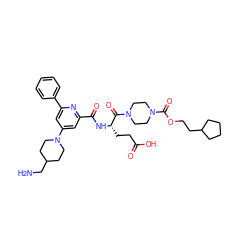 NCC1CCN(c2cc(C(=O)N[C@@H](CCC(=O)O)C(=O)N3CCN(C(=O)OCCC4CCCC4)CC3)nc(-c3ccccc3)c2)CC1 ZINC000049639952