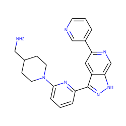 NCC1CCN(c2cccc(-c3n[nH]c4cnc(-c5cccnc5)cc34)n2)CC1 ZINC000205265738