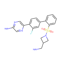 NCC1CN(S(=O)(=O)c2ccccc2-c2ccc(-c3cnc(N)cn3)c(F)c2)C1 ZINC000224789698