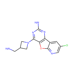 NCC1CN(c2nc(N)nc3c2oc2ncc(Cl)cc23)C1 ZINC000073160343