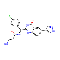 NCCC(=O)N[C@@H](c1ccc(Cl)cc1)c1nc2ccc(-c3cn[nH]c3)cc2c(=O)[nH]1 ZINC000095589619