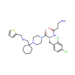 NCCC(=O)N[C@H](Cc1ccc(Cl)cc1Cl)C(=O)N1CCN(C2(CNCc3cccs3)CCCCC2)CC1 ZINC000028457820