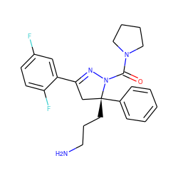 NCCC[C@@]1(c2ccccc2)CC(c2cc(F)ccc2F)=NN1C(=O)N1CCCC1 ZINC000036184664