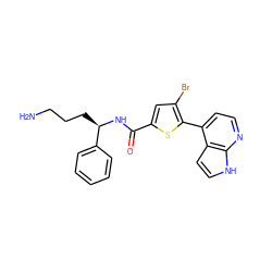 NCCC[C@@H](NC(=O)c1cc(Br)c(-c2ccnc3[nH]ccc23)s1)c1ccccc1 ZINC000040897033