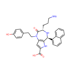 NCCC[C@@H]1N[C@@H](c2cccc3ccccc23)c2[nH]c(C(=O)O)cc2N(CCc2ccc(O)cc2)C1=O ZINC000473135293