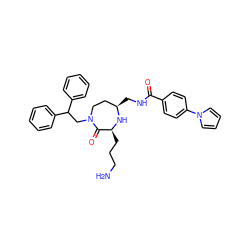 NCCC[C@@H]1N[C@H](CNC(=O)c2ccc(-n3cccc3)cc2)CCN(CC(c2ccccc2)c2ccccc2)C1=O ZINC000118693395