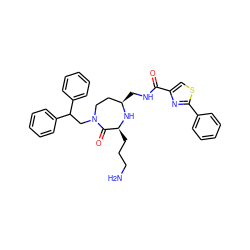 NCCC[C@@H]1N[C@H](CNC(=O)c2csc(-c3ccccc3)n2)CCN(CC(c2ccccc2)c2ccccc2)C1=O ZINC000118684470