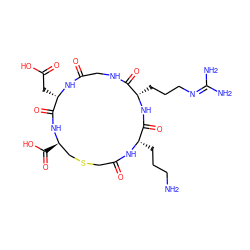 NCCC[C@@H]1NC(=O)CSC[C@@H](C(=O)O)NC(=O)[C@H](CC(=O)O)NC(=O)CNC(=O)[C@H](CCCN=C(N)N)NC1=O ZINC000026170018