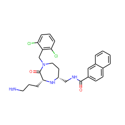 NCCC[C@H]1N[C@@H](CNC(=O)c2ccc3ccccc3c2)CCN(Cc2c(Cl)cccc2Cl)C1=O ZINC000206899912