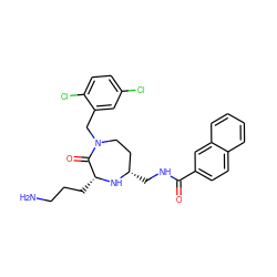 NCCC[C@H]1N[C@@H](CNC(=O)c2ccc3ccccc3c2)CCN(Cc2cc(Cl)ccc2Cl)C1=O ZINC000206887091