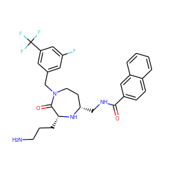 NCCC[C@H]1N[C@@H](CNC(=O)c2ccc3ccccc3c2)CCN(Cc2cc(F)cc(C(F)(F)F)c2)C1=O ZINC000206885286