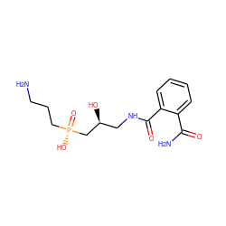 NCCC[P@](=O)(O)C[C@@H](O)CNC(=O)c1ccccc1C(N)=O ZINC000026990515