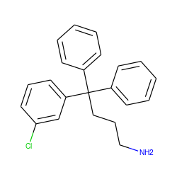 NCCCC(c1ccccc1)(c1ccccc1)c1cccc(Cl)c1 ZINC000084602752