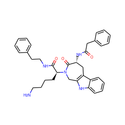 NCCCC[C@@H](C(=O)NCCc1ccccc1)N1Cc2[nH]c3ccccc3c2C[C@@H](NC(=O)Cc2ccccc2)C1=O ZINC000044306813