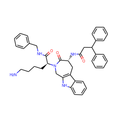 NCCCC[C@@H](C(=O)NCc1ccccc1)N1Cc2[nH]c3ccccc3c2C[C@@H](NC(=O)CC(c2ccccc2)c2ccccc2)C1=O ZINC000028701726