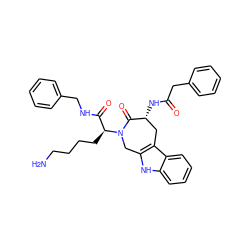 NCCCC[C@@H](C(=O)NCc1ccccc1)N1Cc2[nH]c3ccccc3c2C[C@@H](NC(=O)Cc2ccccc2)C1=O ZINC000028701724